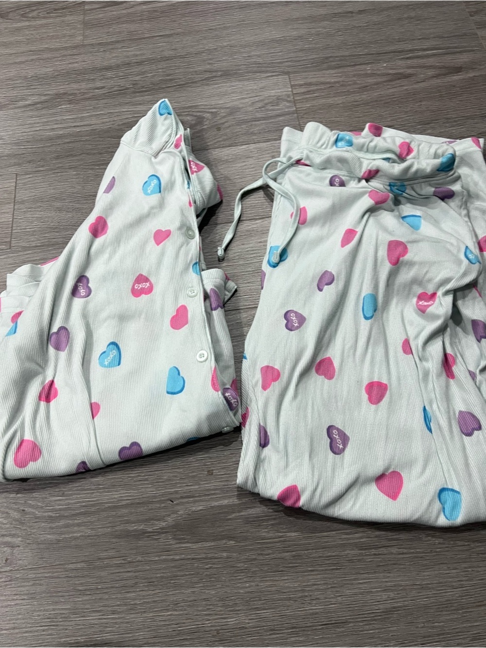 George WOmens Heart-Print Pajama Set in White with Pink, Blue & Purple Hearts